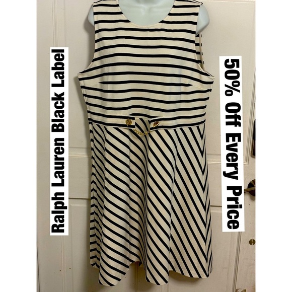 Ralph Lauren Black Label Striped Dress with with Toggle Gold Chain waist Sz XL - Picture 1 of 10